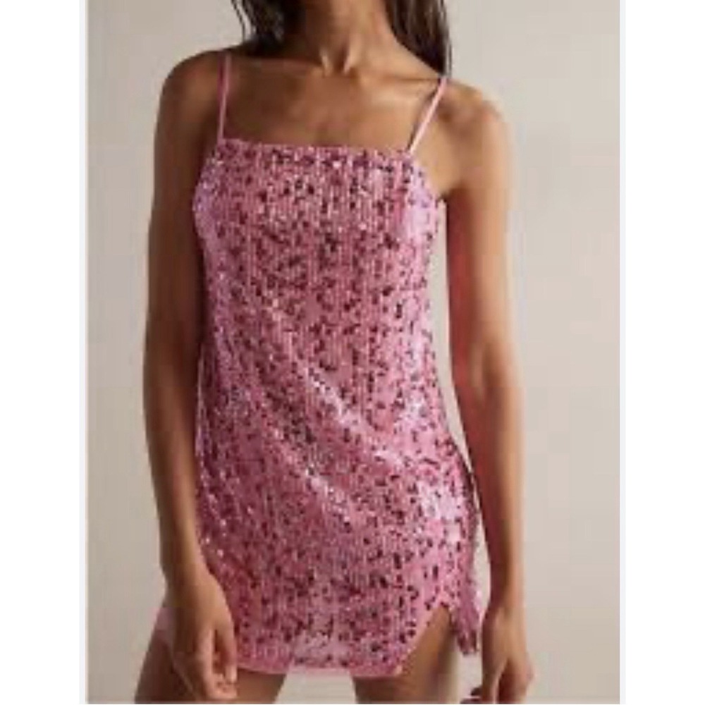 NWT Free People Intimately Midnight‎ Kiss Sequin Mini Slip Dress XS Pink Neon